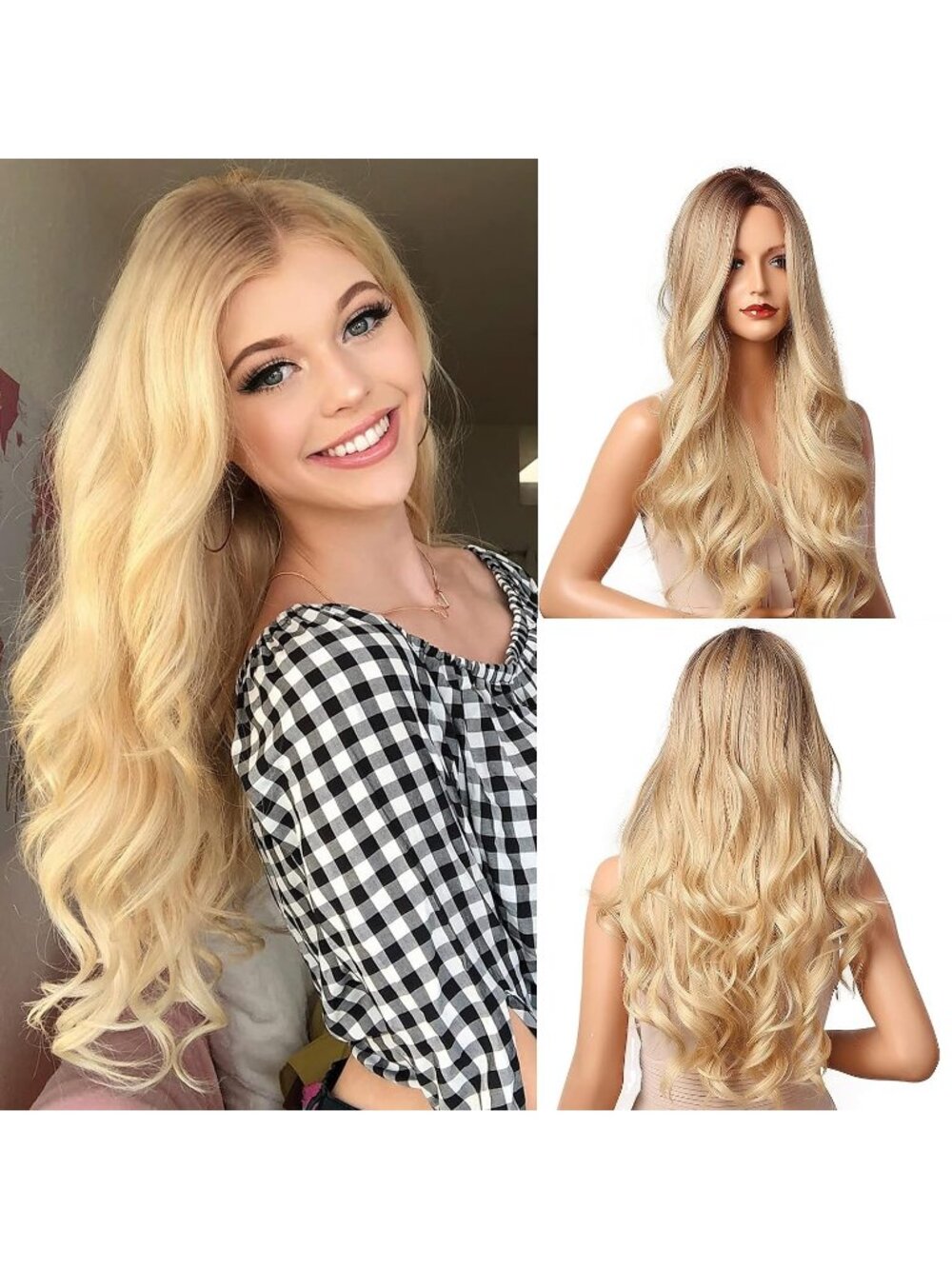 Women's Honey Blonde 26 Inch Natural Looking Heat Resistant Long Wavy Wigs